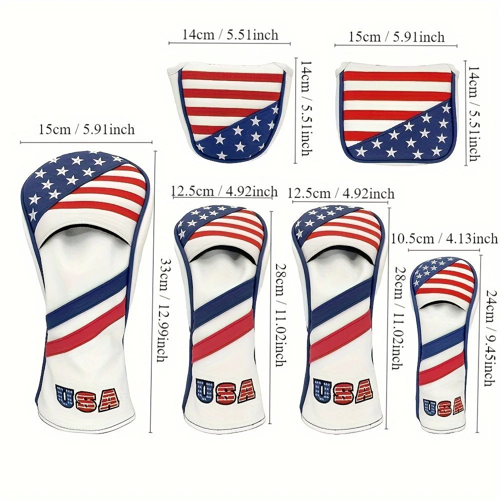 Patriotic Golf Club Head Cover Set - Protect Your Clubs With Durable PU Leather And Vibrant American Flag Design