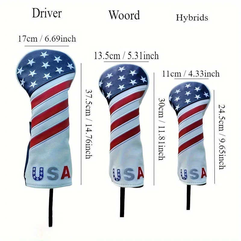 Patriotic Golf Club Head Cover Set - Protect Your Clubs With Durable PU Leather And Vibrant American Flag Design
