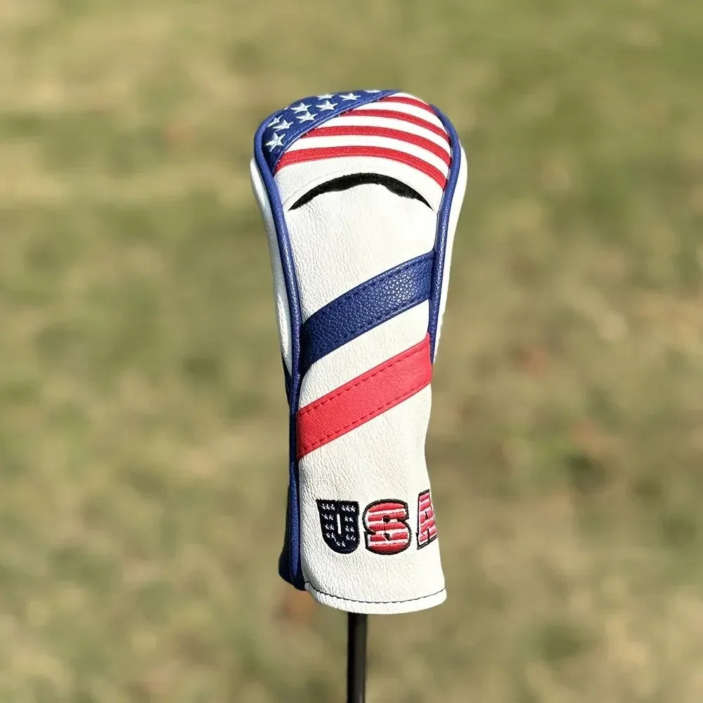 Patriotic Golf Club Head Cover Set - Protect Your Clubs With Durable PU Leather And Vibrant American Flag Design