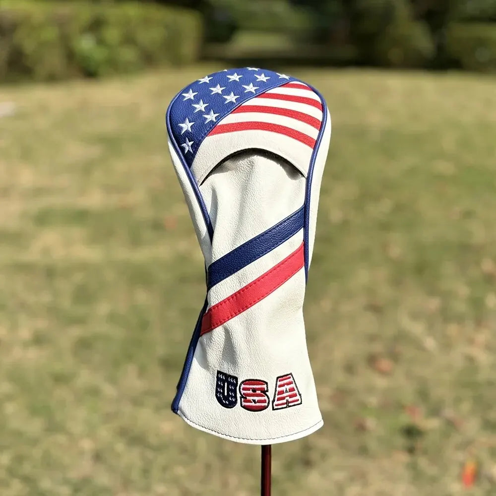 Patriotic Golf Club Head Cover Set - Protect Your Clubs With Durable PU Leather And Vibrant American Flag Design